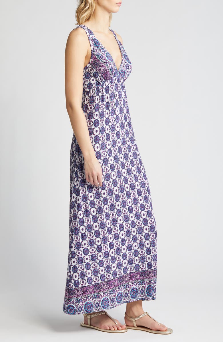 Loveappella Border Print Sleeveless Jersey Maxi Dress, Alternate, color, Violet