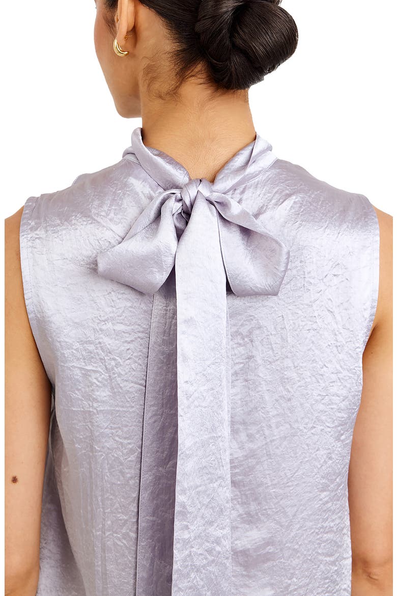 Tie Back Sleeveless Satin Top, Alternate, color, SILVER