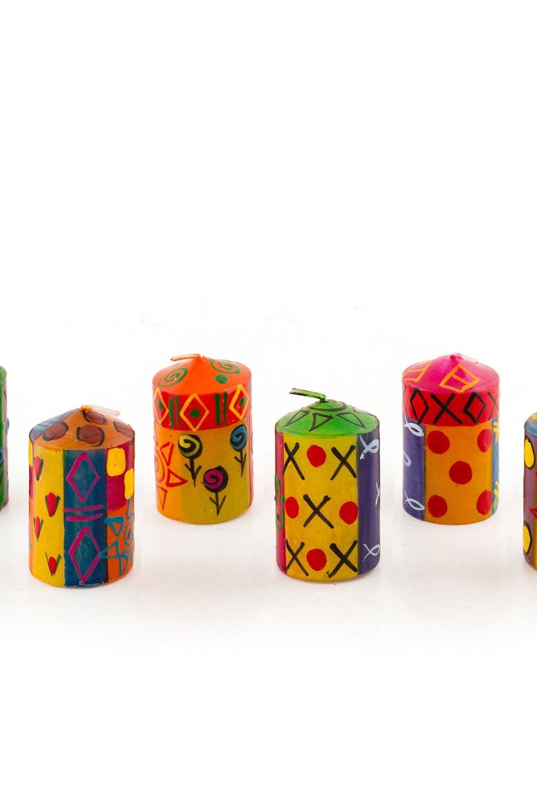 Multi Color Painted Voltive Candles - Set of 6, Main, color, Multi Color - 2"