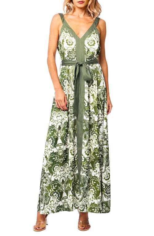 Ciebon Aiza Tie Waist Maxi Dress In Green Multi