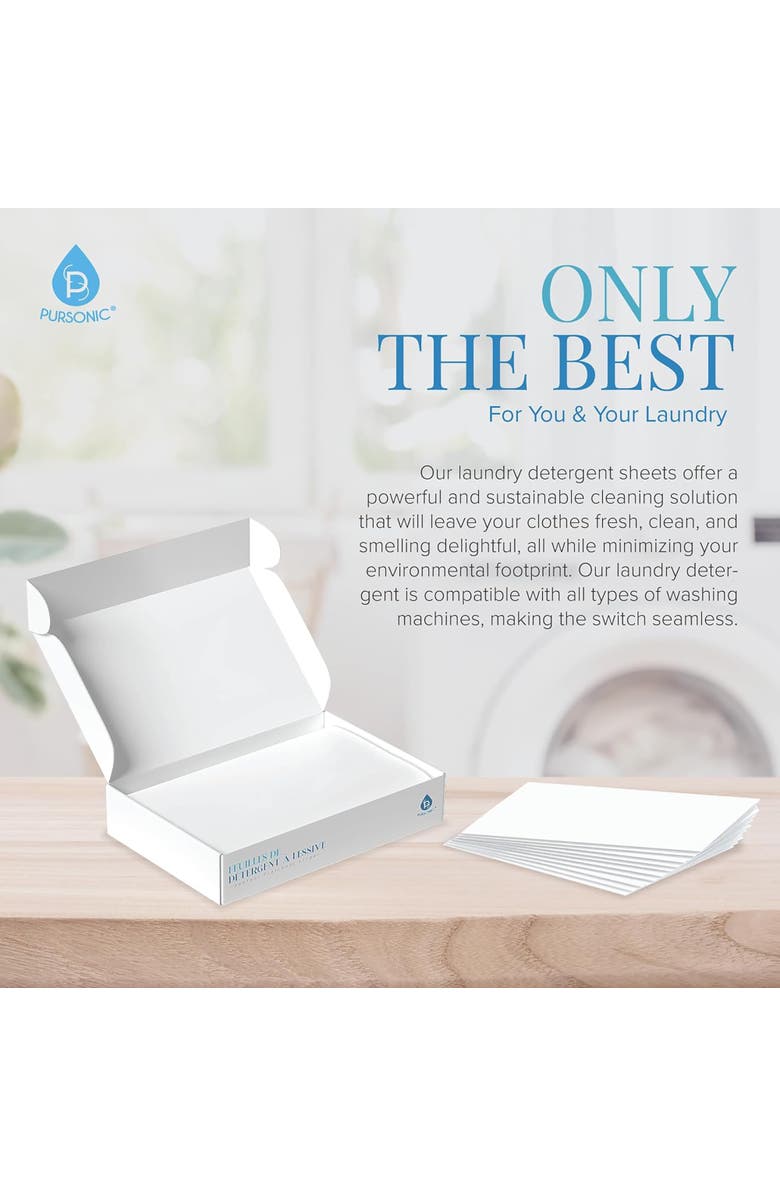 PURSONIC Natural Laundry Detergent Sheets – Fresh Linen Scent, Alternate, color, White
