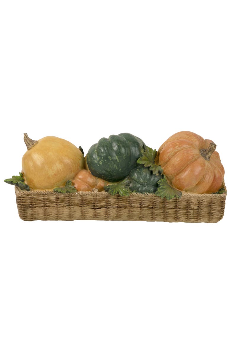 Northlight Faux Rattan Basket with Pumpkins Thanksgiving Decoration - 15", Alternate, color, Orange