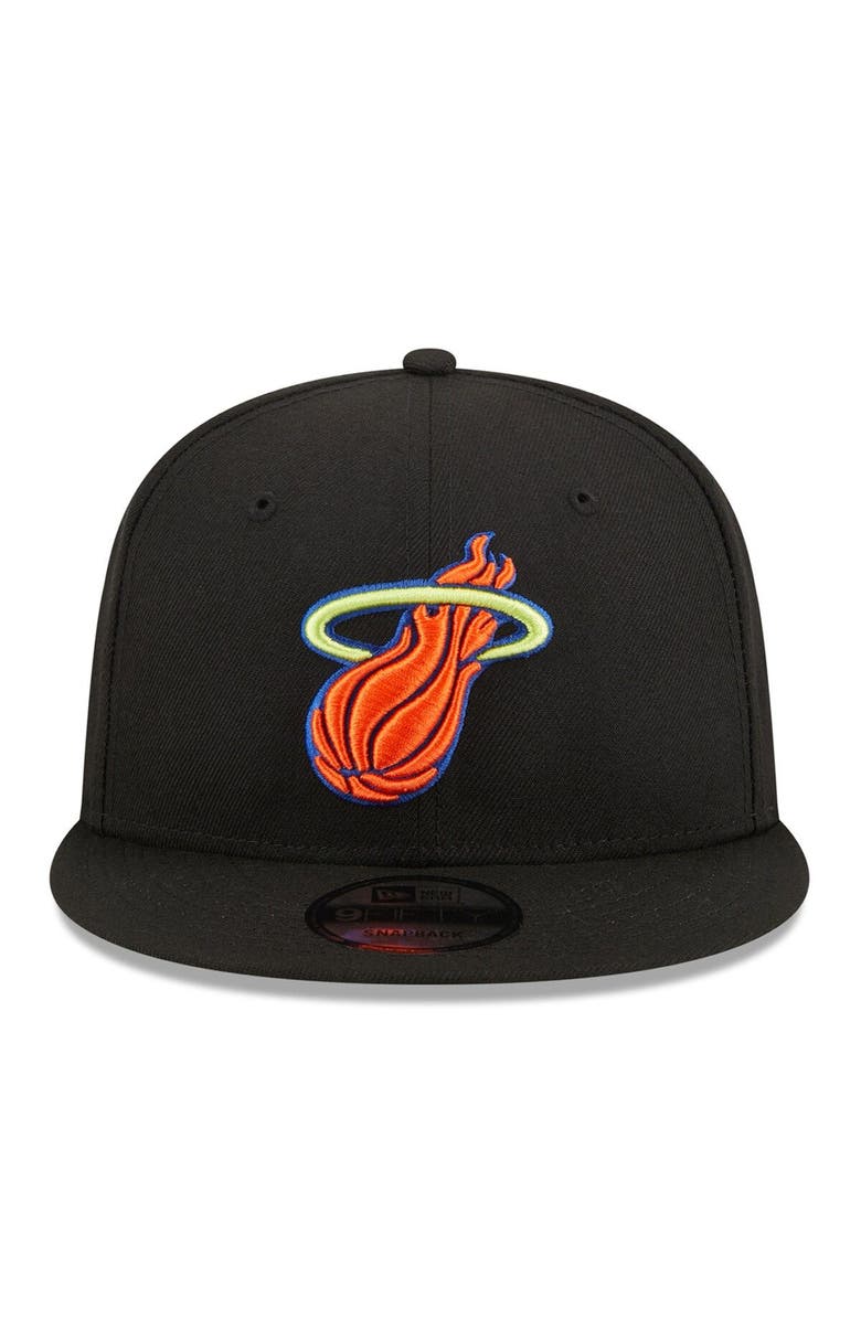 New Era Men's New Era Black Miami Heat Neon Pop 9FIFTY Snapback Hat, Alternate, color, 