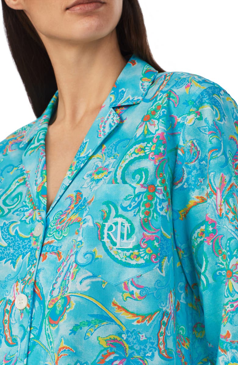 Lauren Ralph Lauren Stripe Crop Cotton Blend Pajamas, Alternate, color, 