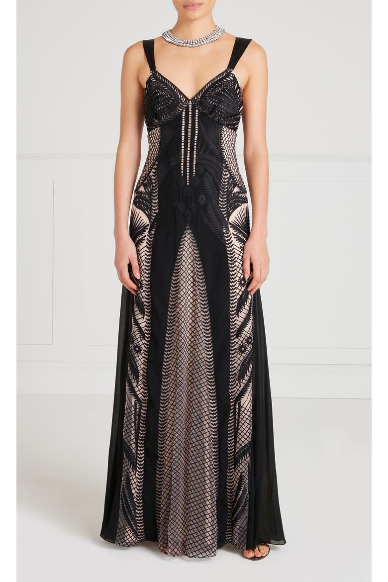 Giselle Strappy Gown, Main, color, Black Mix