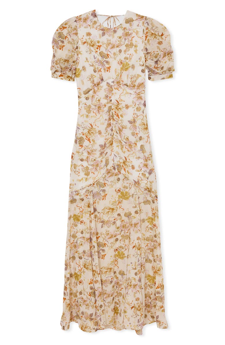 Reiss Naia Metallic Floral Print Back Cutout Maxi Dress, Alternate, color, Ivory