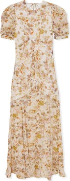 Reiss Naia Metallic Floral Print Back Cutout Maxi Dress
