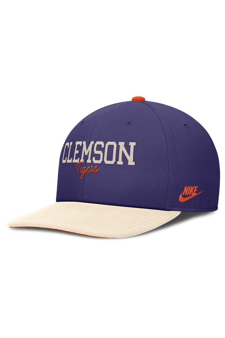 Men's Nike Purple/Cream Clemson Tigers Pro Legacy Script Snapback Hat, Alternate, color, Purple
