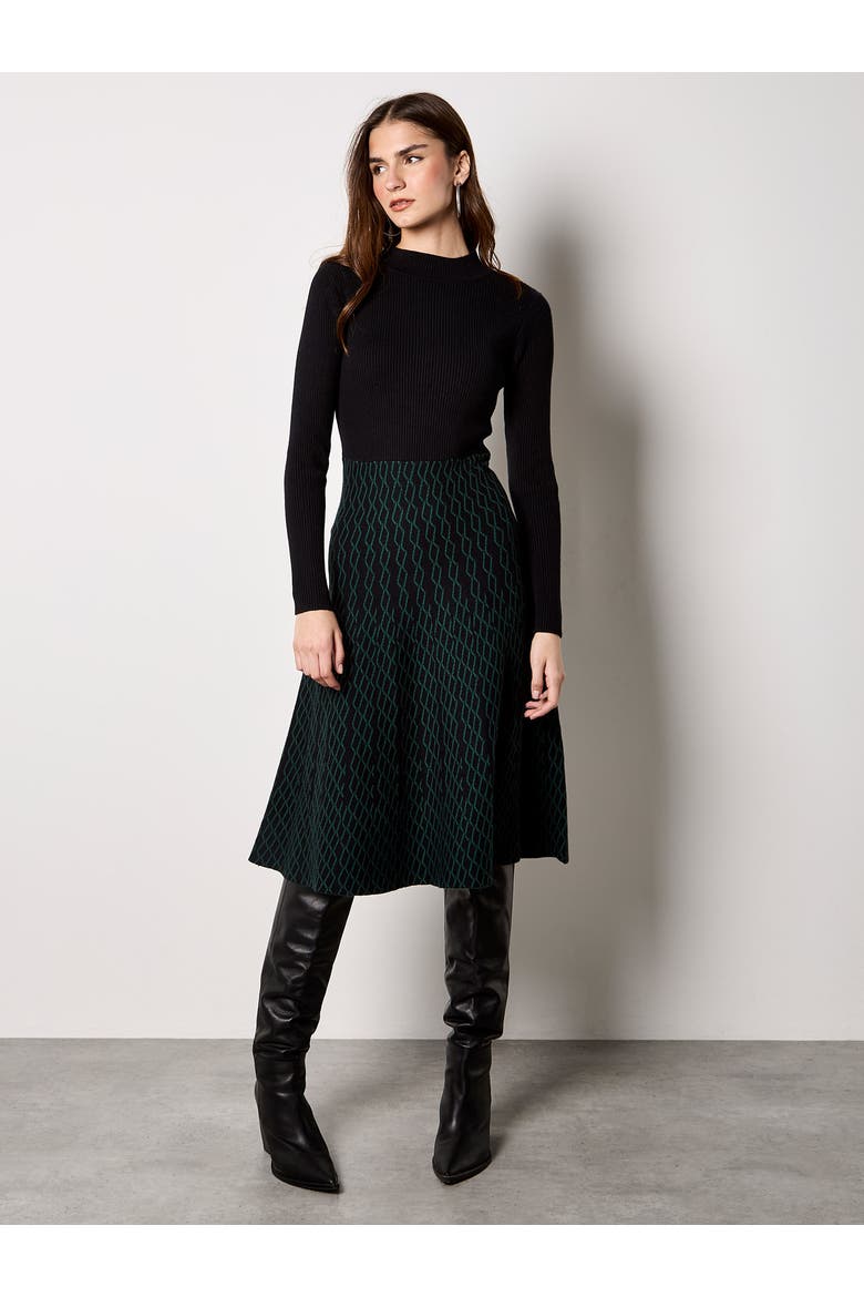 Diamond Skirt Plain Top Knit Dress, Alternate, color, Black