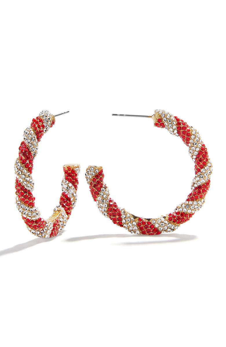 BaubleBar Mint Condition Crystal Hoop Earrings, Main, color, Red Large