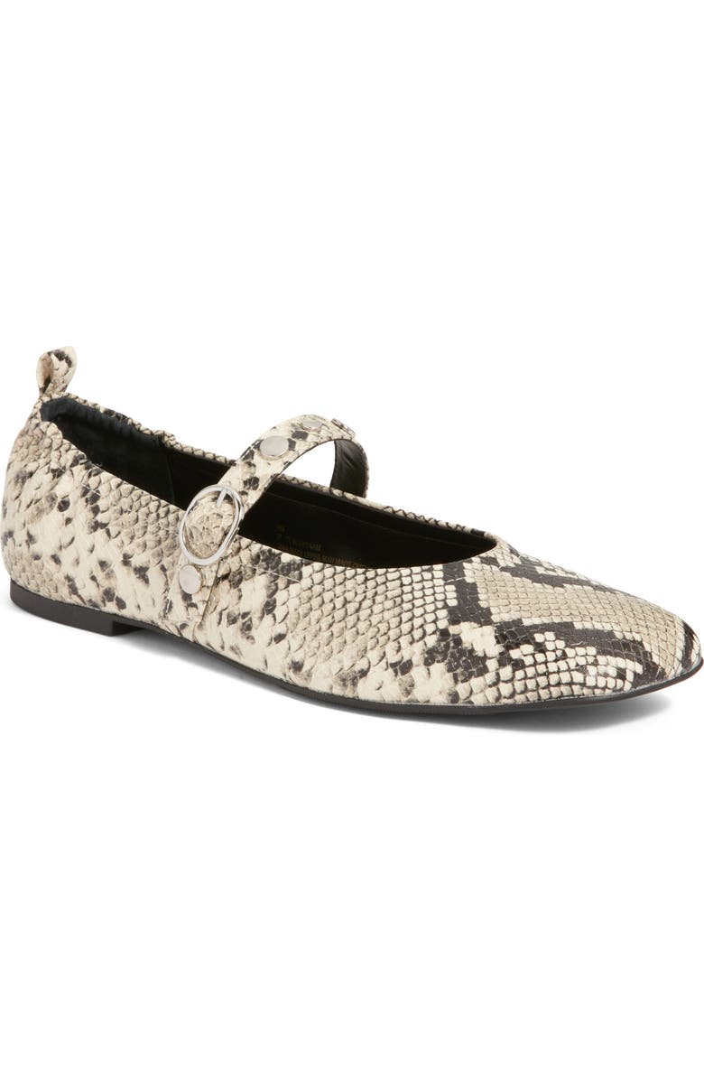 Open Edit Amethyst Mary Jane Ballet Flat, Main, color, Black White Snake Emobssed