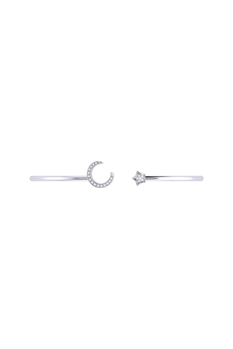Moonlit Star Sterling Silver Diamond Adjustable Cuff, Alternate, color, Silver