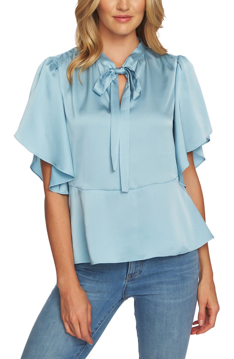 CeCe Tie-Neck Satin Blouse, Main, color, 