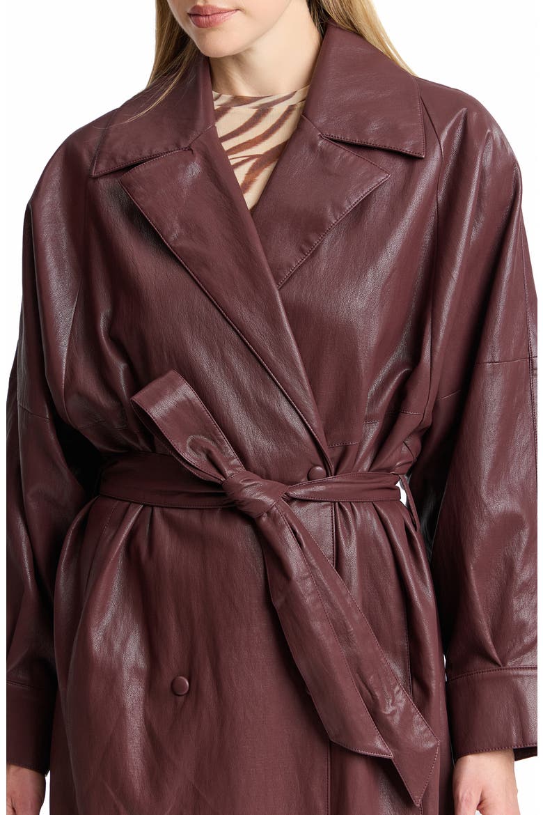 Shoulder Pad Faux Leather Long Coat, Alternate, color, BORDEAUX