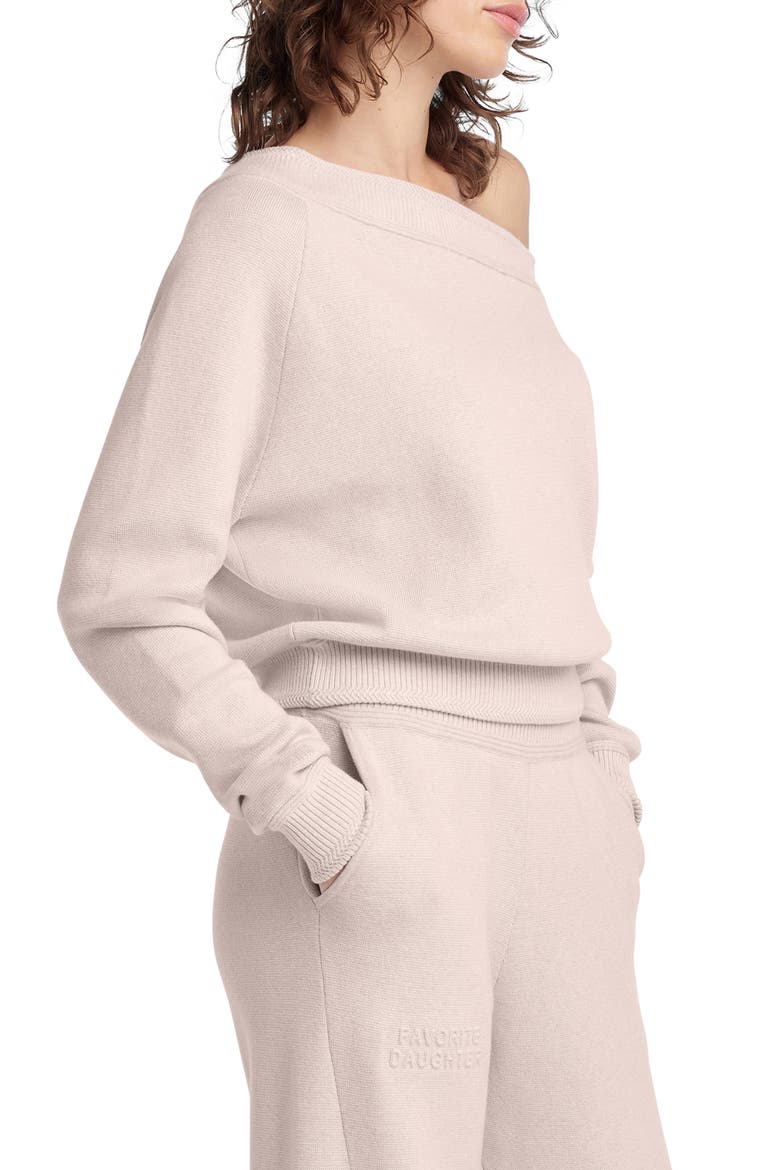 The Staying In One-Shoulder Cotton & Cashmere Pullover, Alternate, color, BLUSH PINK