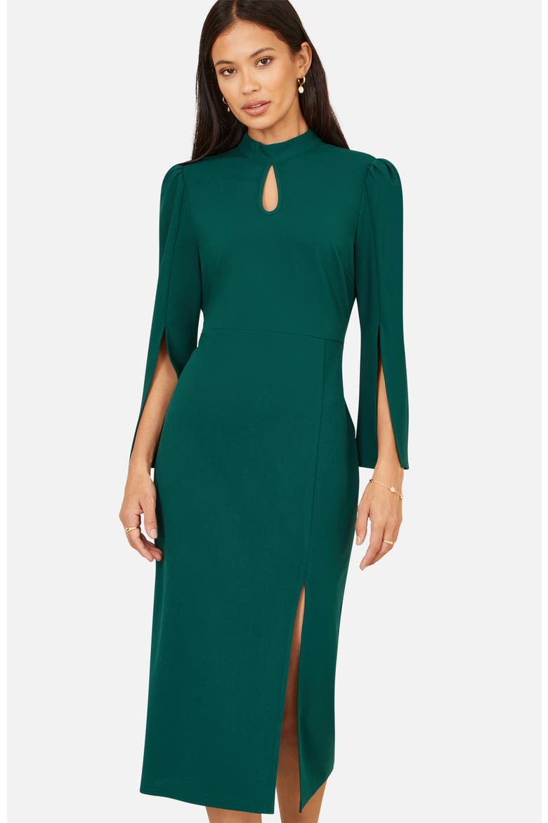 Mock Neck Keyhole Tailored Midi Dress, Alternate, color, Green