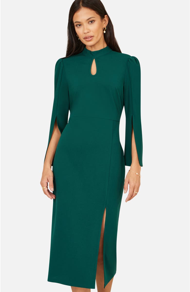 Yumi Mock Neck Keyhole Tailored Midi Dress, Alternate, color, Green