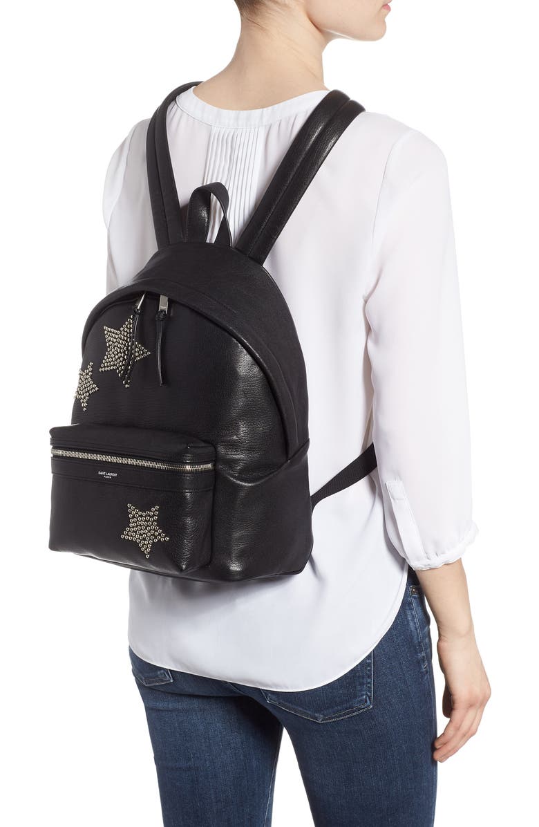 Saint Laurent Mini City Stars Leather Backpack, Alternate, color,