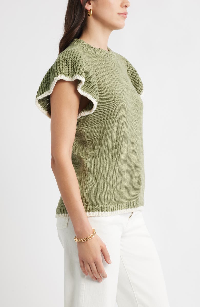 Caslon<sup>®</sup> Flutter Sleeve Linen & Cotton Sweater, Alternate, color, Olive Acorn