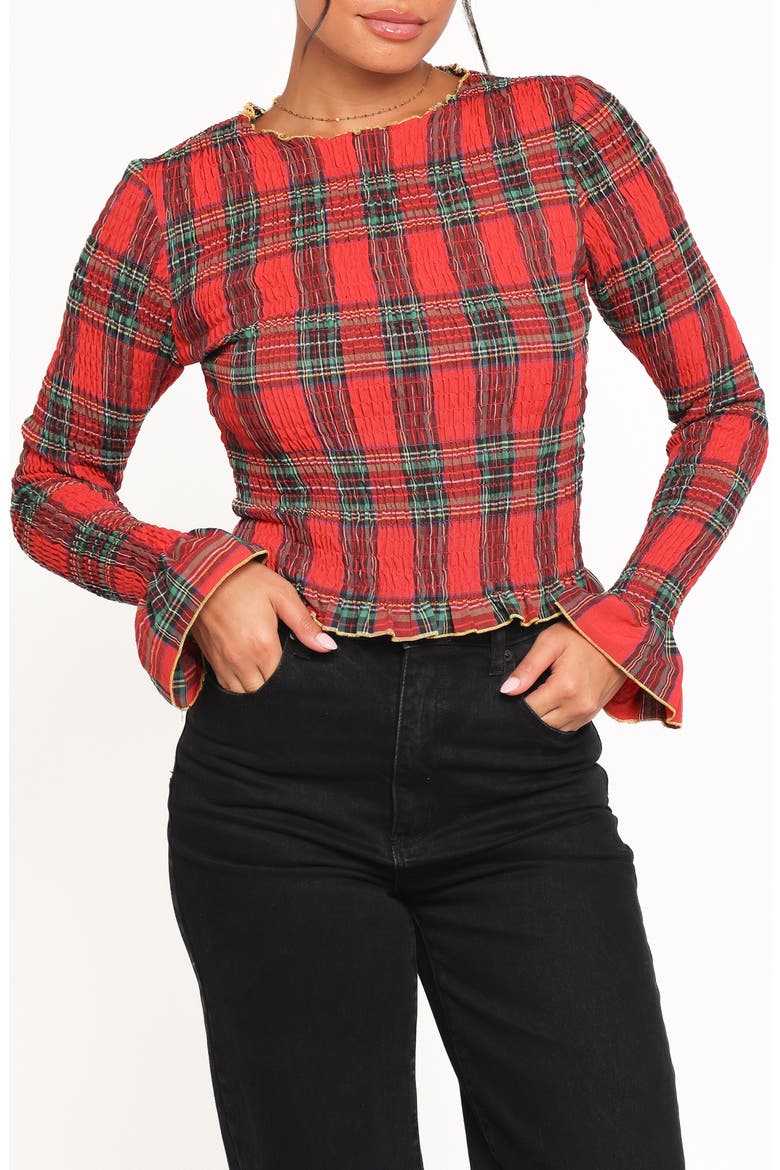 Lillee Smocked Crop Top, Main, color, RED PLAID