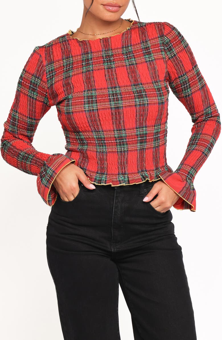 Petal & Pup Lillee Smocked Crop Top, Main, color, Red Plaid