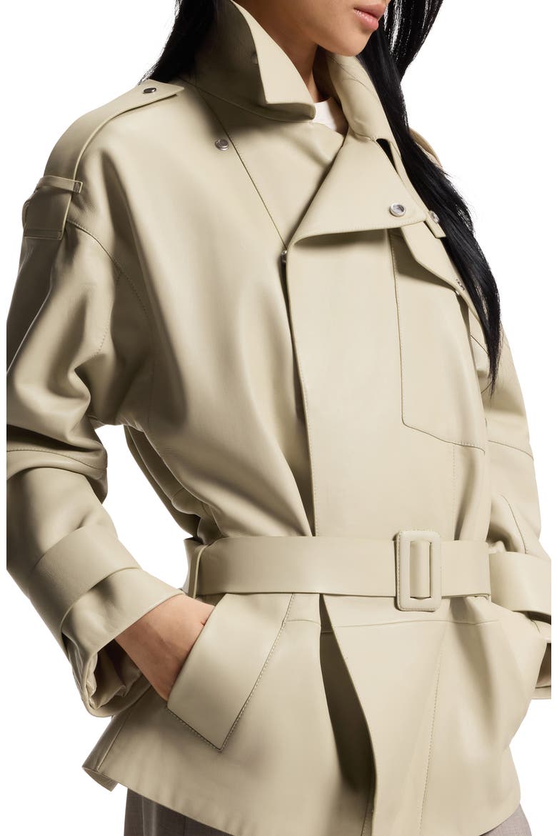 Satila Short Leather Trench Coat, Alternate, color, PUMICE