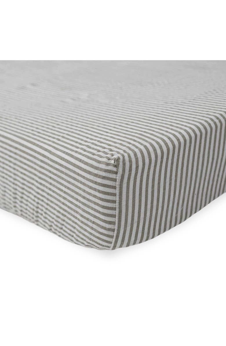 little unicorn Cotton Muslin Crib Sheet, Main, color, Grey Stripe