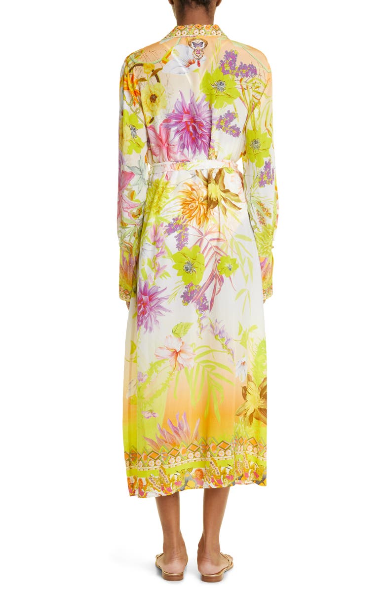 Camilla Floral Long Sleeve Silk Cover-Up Dress, Alternate, color, 