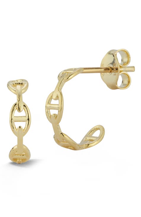 14K Gold Link Hoop Earrings