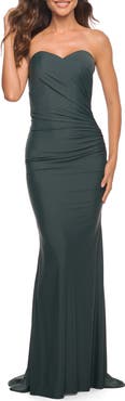 La Femme Sweetheart Strapless Gown with Side Ruching