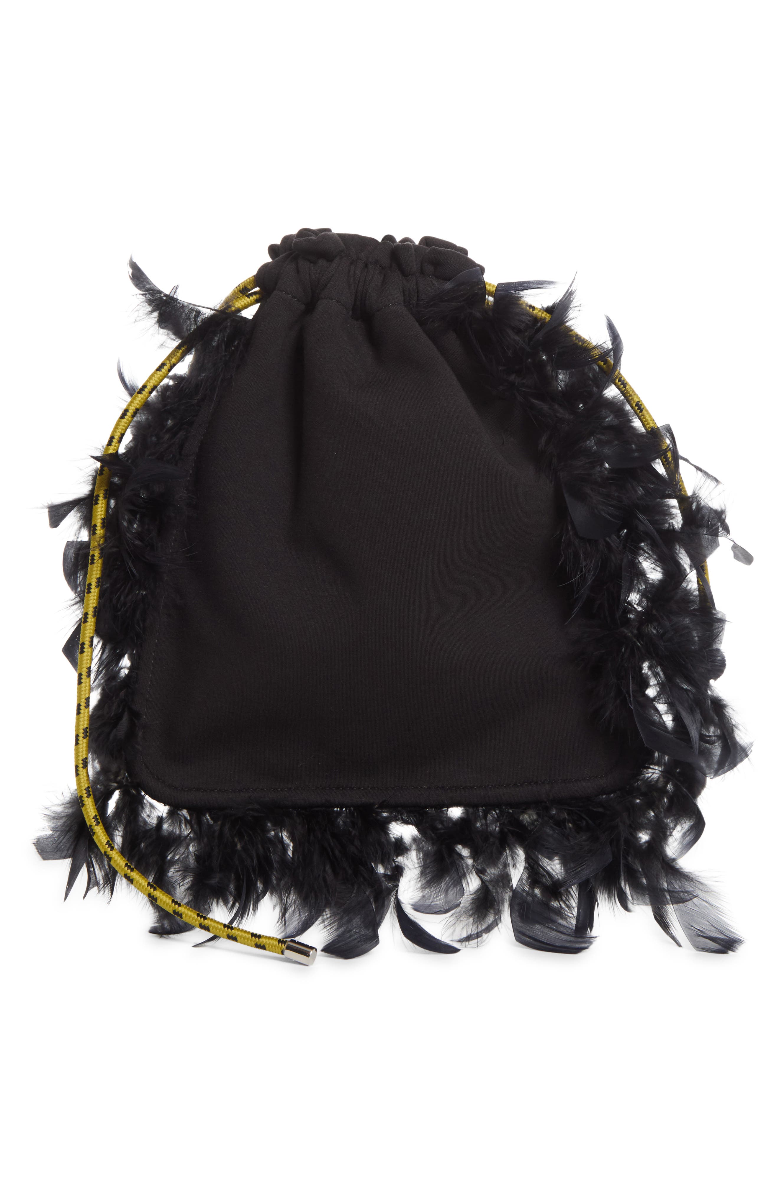 Feather Bucket Bag, Alternate, color, BLACK