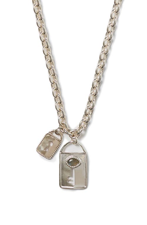 Chan Luu Double Lock Charm Necklace In Silver