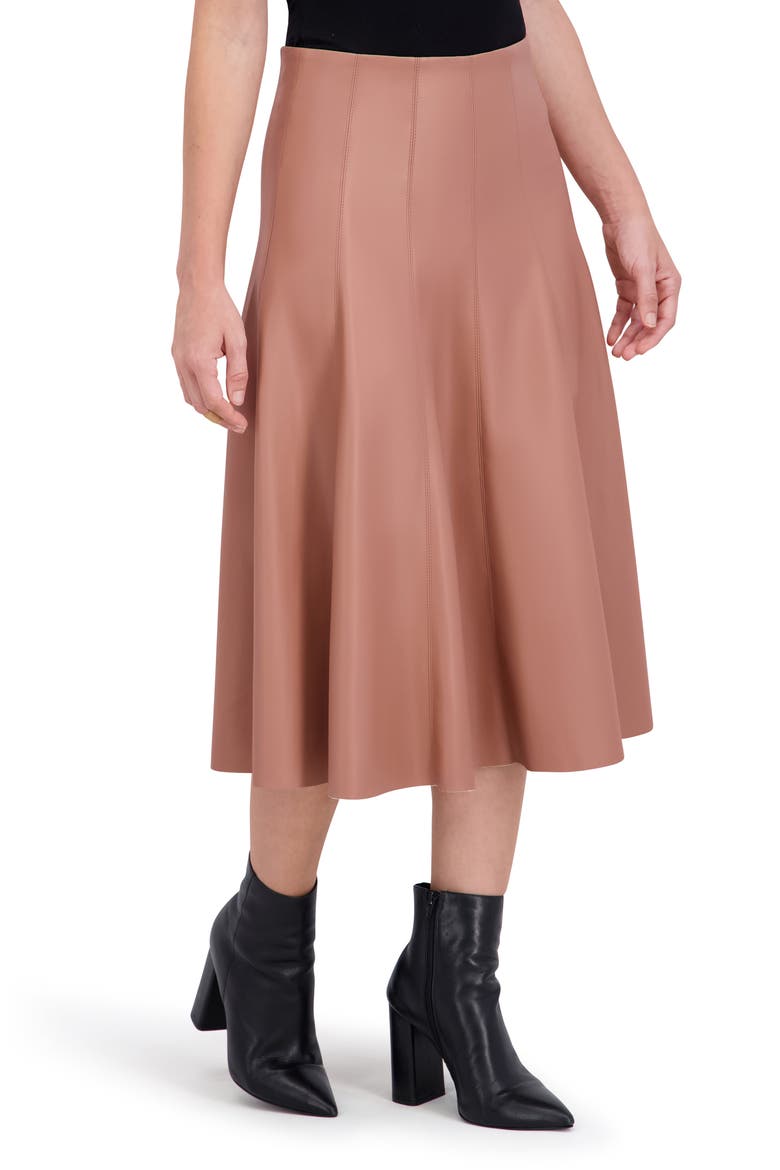 Supersoft Faux Leather Flounce Midi Skirt, Alternate, color, MOCHA