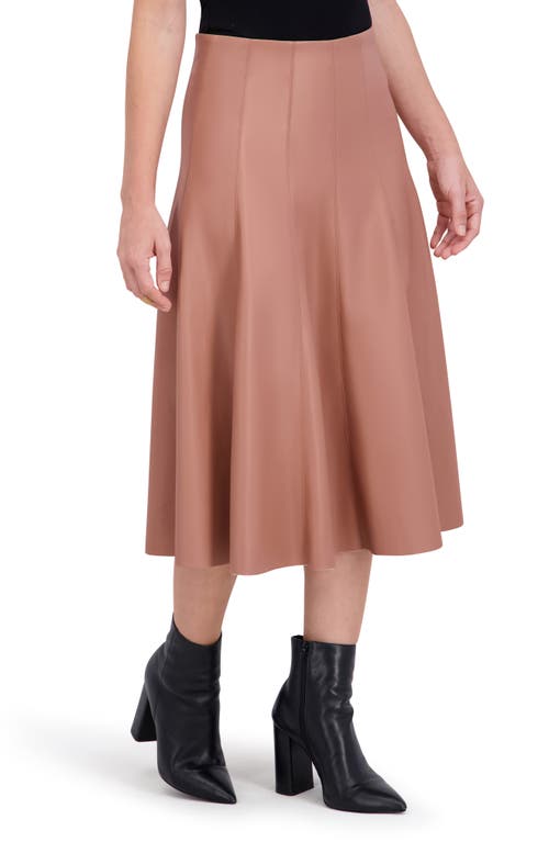 Ookie & Lala Supersoft Faux Leather Flounce Midi Skirt In Brown