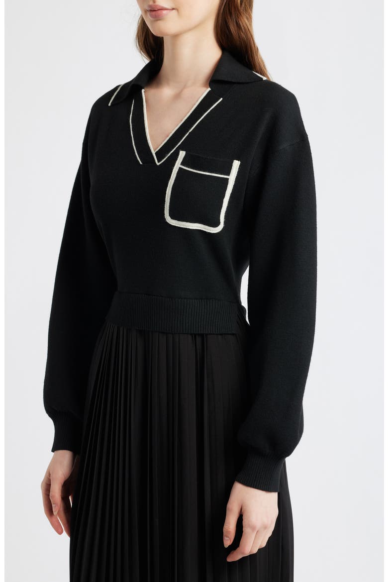 Long Sleeve Twofer Sweater Dress, Alternate, color, BLACK/ IVORY