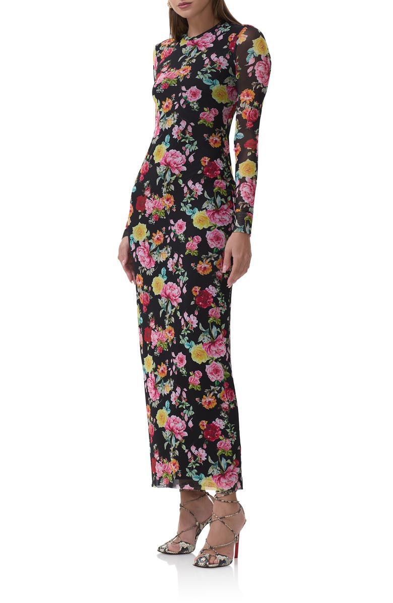 AFRM Didi Printed Long Sleeve Mesh Maxi Dress, Alternate, color, Spring Rose