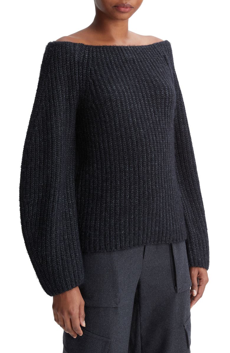 Vince Marled Off the Shoulder Merino Wool Sweater, Alternate, color, Heather Charcoal