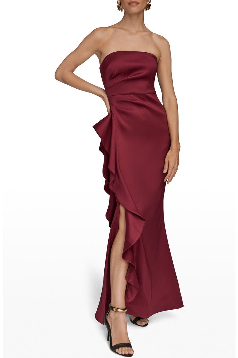 Strapless Ruffle Dress, Main, color, SANGRIA