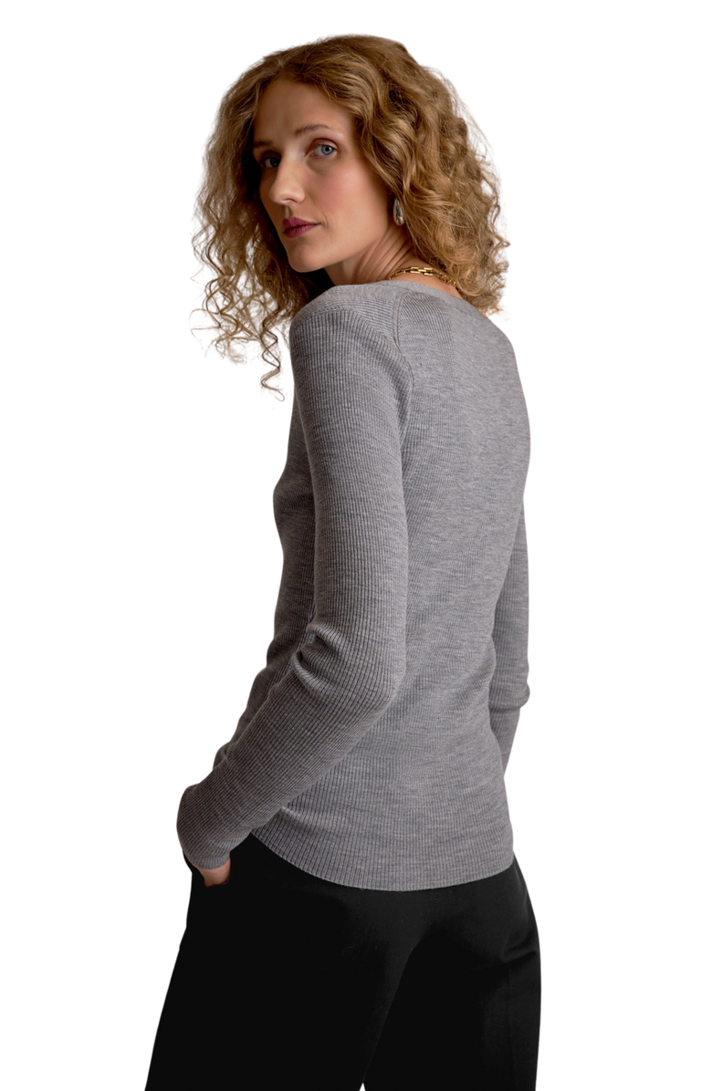 M.M.LaFleur Yanka Ribbed Merino Sweater, Alternate, color, Gray Melange