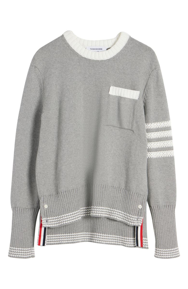 Thom Browne 4-Bar Cotton Crewneck Sweater, Alternate, color,