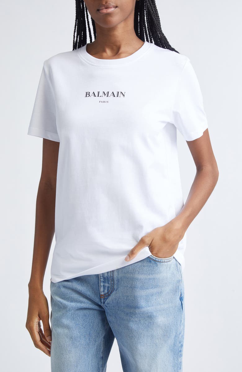 Balmain Regular Fit Logo Graphic T-Shirt, Alternate, color, Gab White/ Black