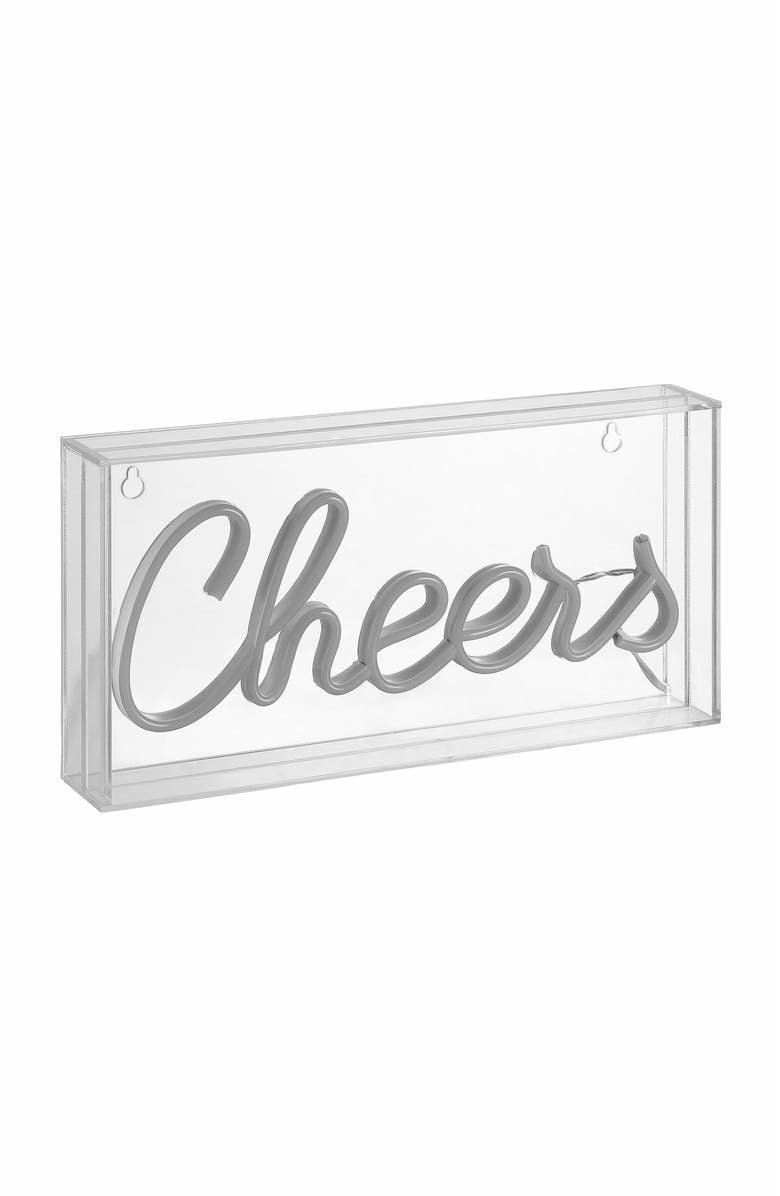 JONATHAN Y Cheers Contemporary Glam Acrylic Box USB Operated LED Neon Light, Alternate, color, Yellow