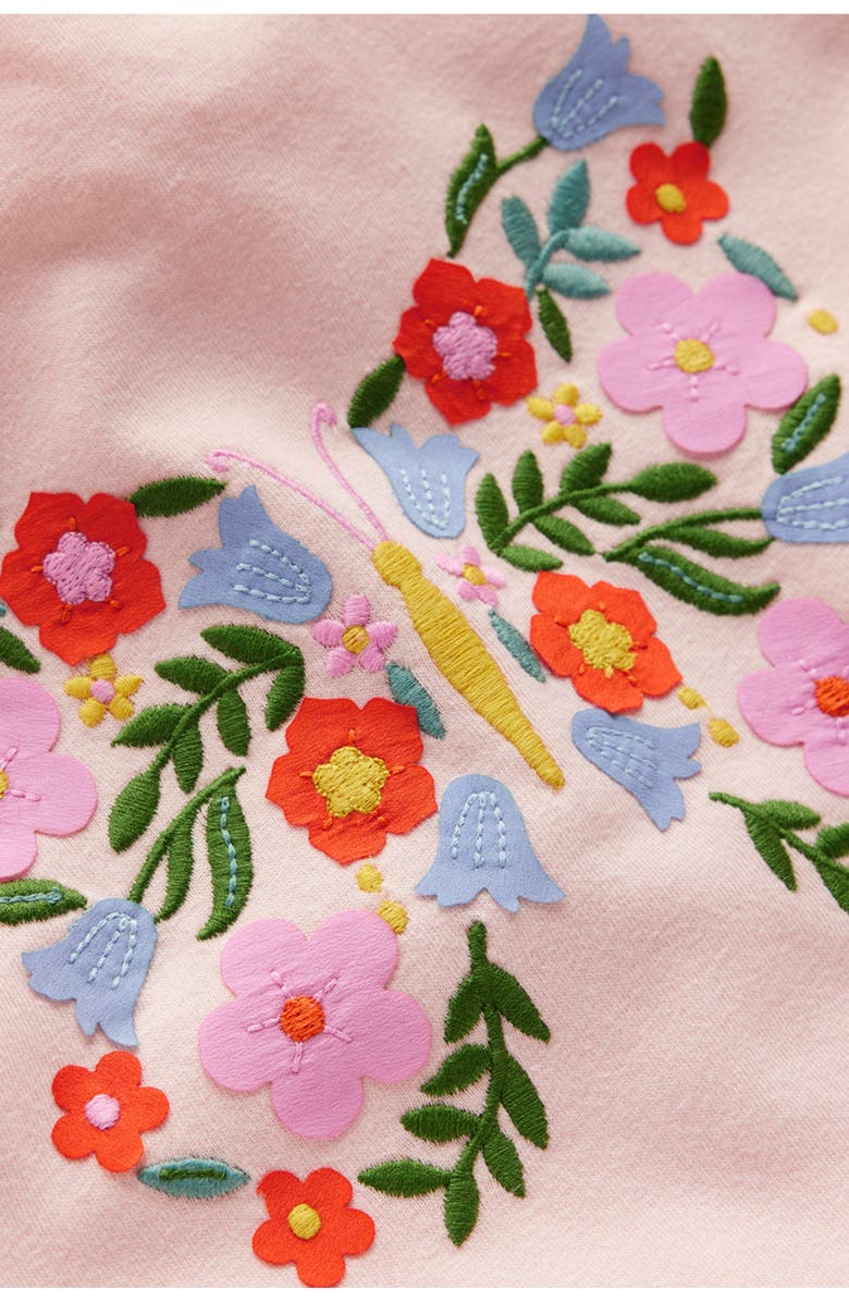 Mini Boden Kids' Puff Sleeve Appliqué T-Shirt, Alternate, color, Chalk Pink Butterfly