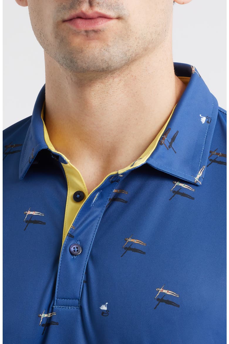 Pier Swimmer Print Performance Golf Polo, Alternate, color, NAVY