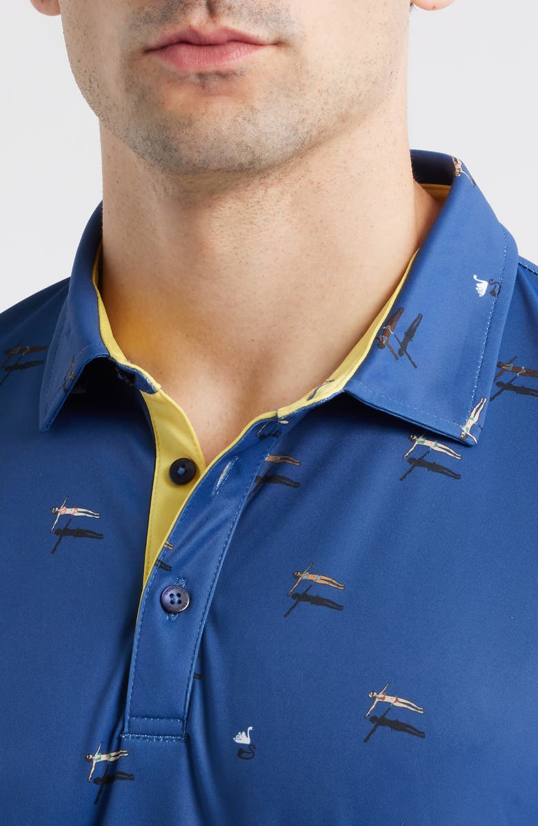 Swannies Pier Swimmer Print Performance Golf Polo, Alternate, color, Navy