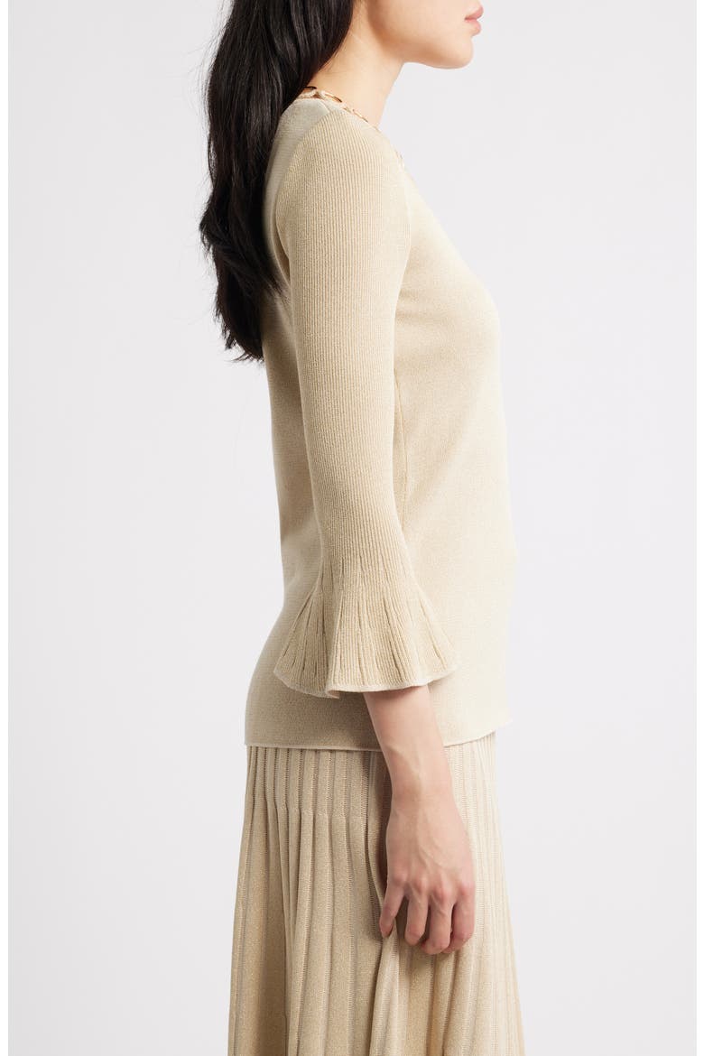Grommet Accent Metallic Knit Scoop Neck Top, Alternate, color, BISCOTTI/GOLD