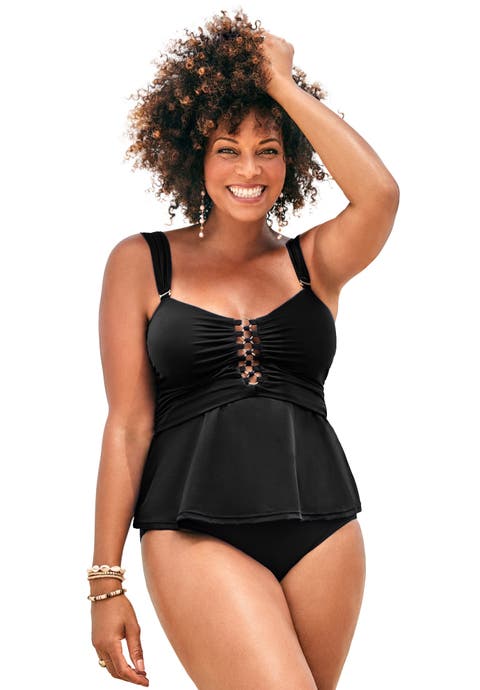 Underwire Shirred Ring Bandeau Tankini Top