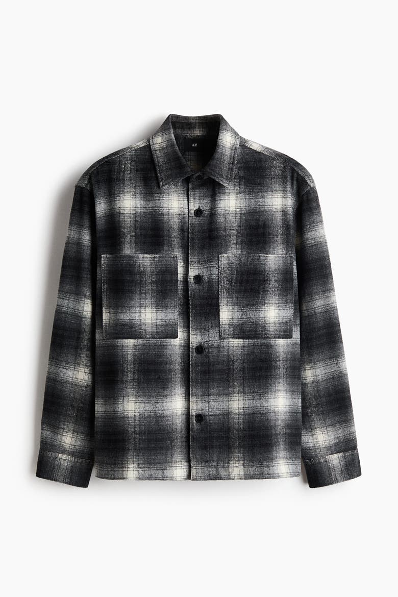Twill Overshirt, Main, color, Black/plaid