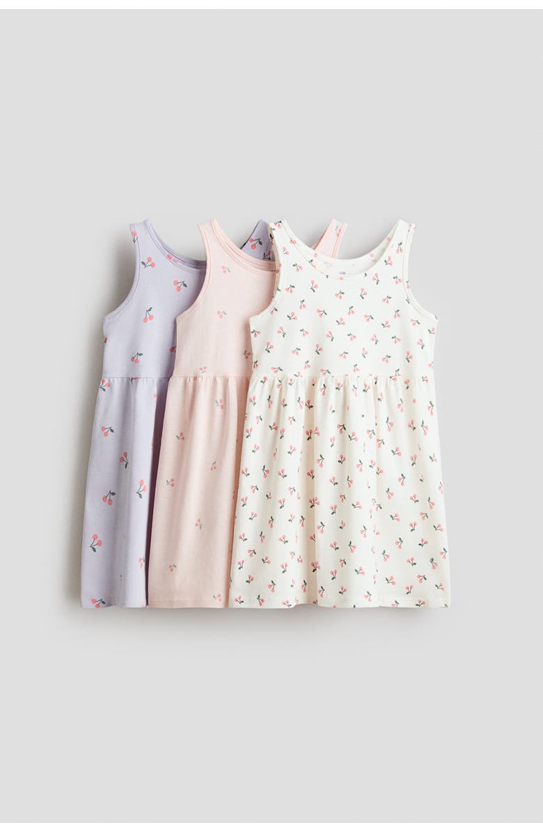 H&M 3-pack printed cotton dresses, Main, color, Cream/Cherries