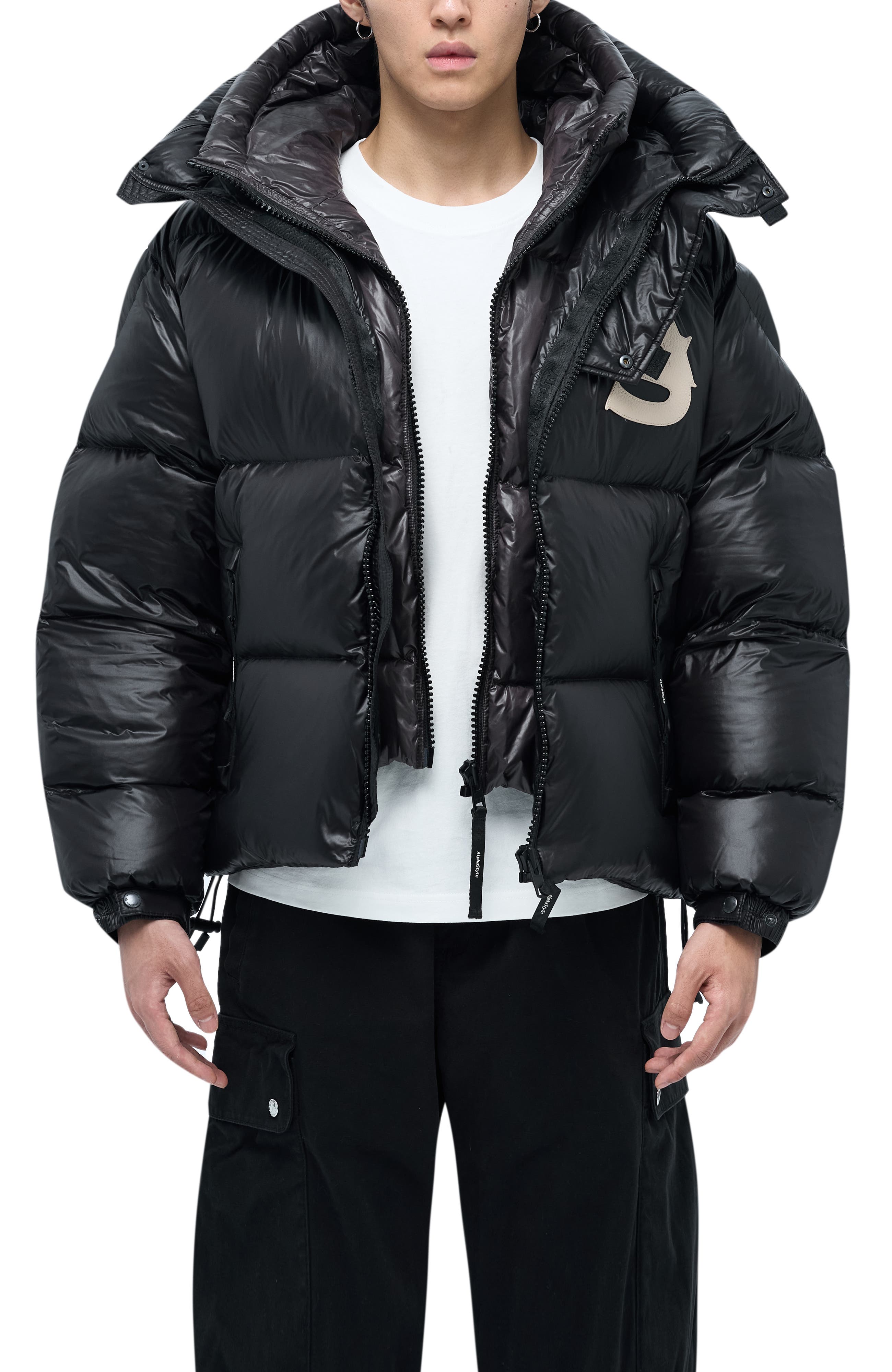 AlphaStyle Kudu Hooded Puffer Down Jacket in Black 